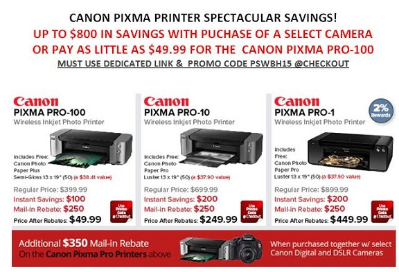 Huge Discounts On Canon PIXMA Printers (PRO-100 At $50, PRO-10 At $250, PRO-1 At $450)
