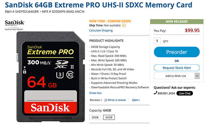 Sandisk Release New Fast 64GB Extreme PRO UHS-II SDXC Card