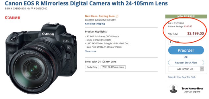 Real Or Mistake? Canon EOS R With RF 24-105mm Lens Has $200 Discount On Pre-Order At B&H Photo