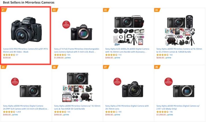 Canon EOS M50 Best Selling Mirrorless Camera On Amazon US