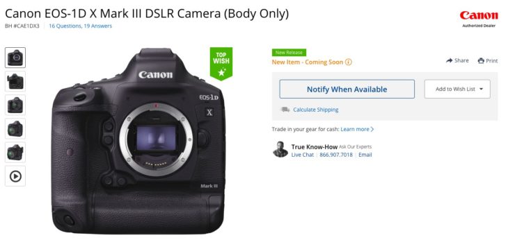 Canon EOS-1D X Mark III And First Look Video Appear On B&H Photo’s Listing (no IBIS, No 6K)