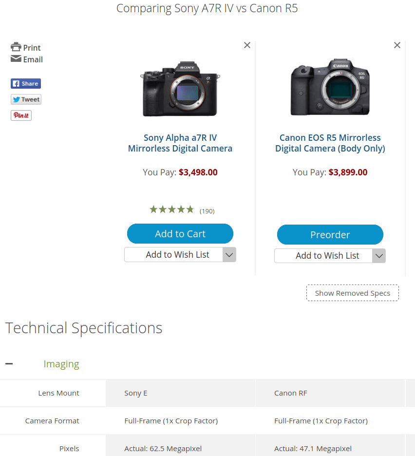 Sony Alpha Comparison Chart 캐논 Eos A7r4 R5 Canon Camera