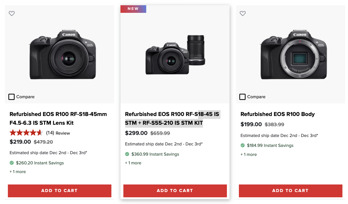 Black Friday: Refurbished EOS R100 & 18-45mm $219, with 18-45mm & 55-210mm $299